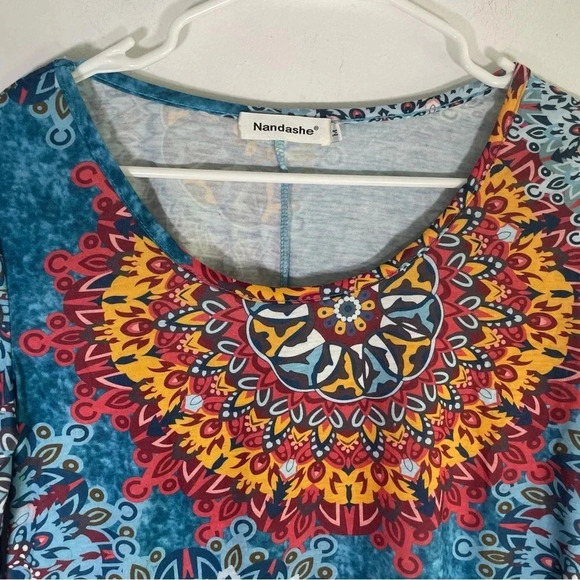 Nandashe Women’s Size Medium Geo Print Long Sleeve Blouse - Picture 3 of 7